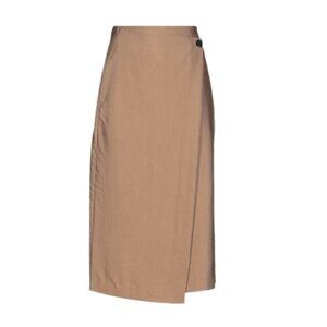 NWT Vince Wrap Midi Skirt Womens 0 Camel Tan Khaki Straight Gold Button NEW